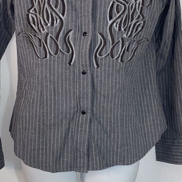 ROPER Grey Stripe Western Snap Button Down Shirt-S - Picture 3 of 7